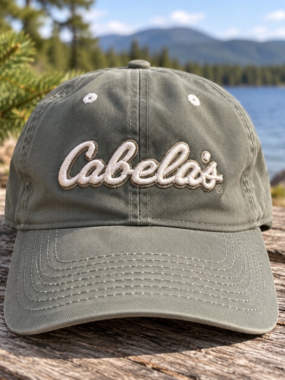 Cabela’s Embroidered Script Logo Olive Green Adjustable Dad Hat